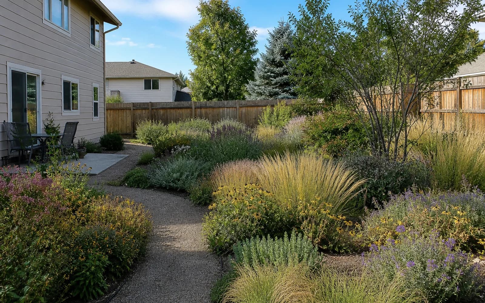 AI landscape redesign example: Low-maintenance native garden