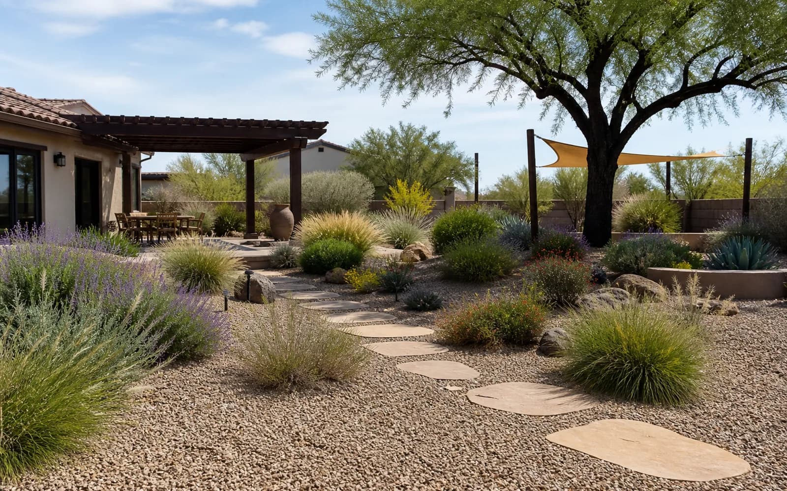AI landscape redesign example: Drought-smart xeriscape