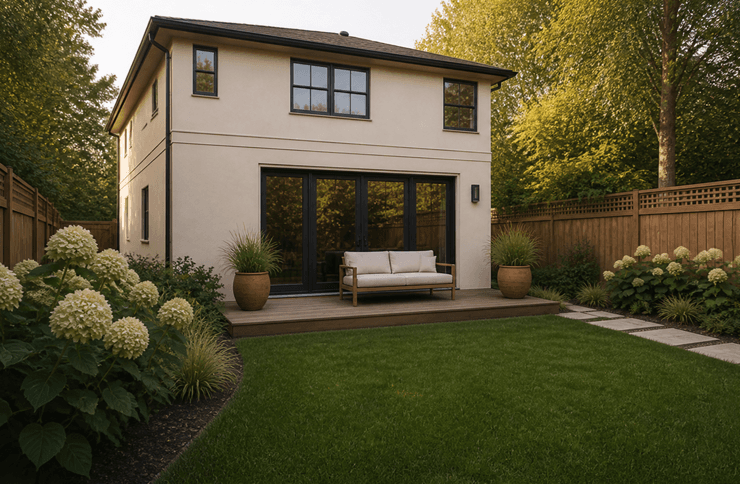 Left-side view of the same suburban backyard