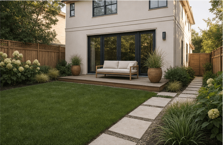 Left-side view of the same suburban backyard