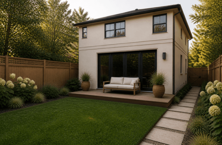 Right-side view of the same suburban backyard