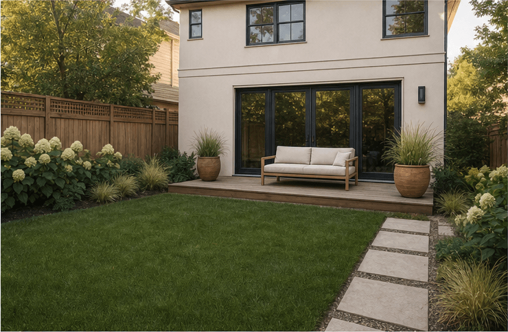Right-side view of the same suburban backyard