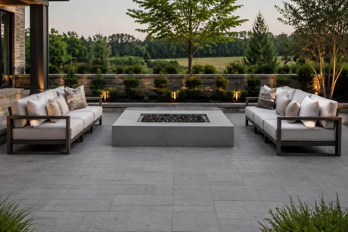 A rectangular paver lounge