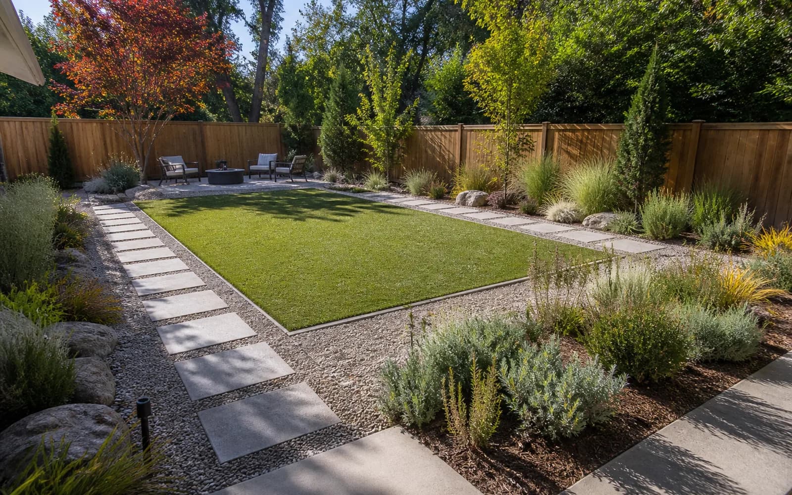 Small backyard landscaping inspiration: Shrink the lawn instead of replacing it automatically